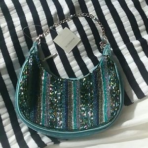 Prom Teal Peacock Bead Bag